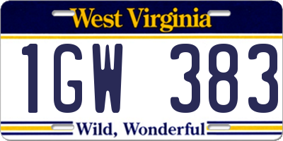 WV license plate 1GW383