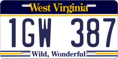 WV license plate 1GW387