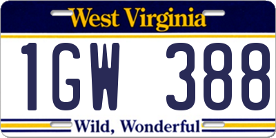 WV license plate 1GW388