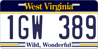 WV license plate 1GW389
