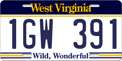 WV license plate 1GW391