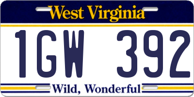WV license plate 1GW392