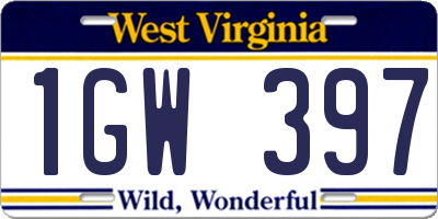 WV license plate 1GW397
