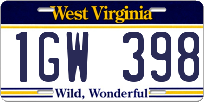 WV license plate 1GW398