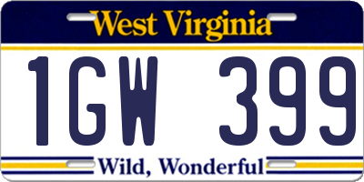 WV license plate 1GW399