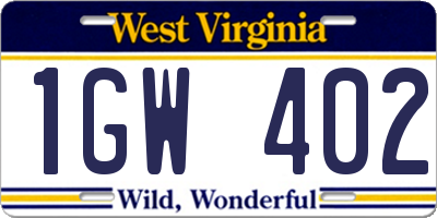 WV license plate 1GW402