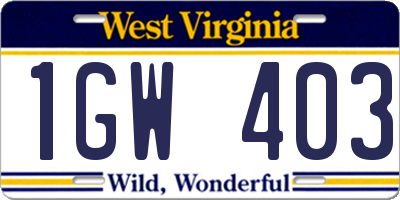 WV license plate 1GW403