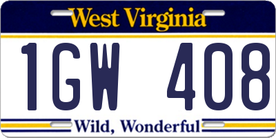 WV license plate 1GW408