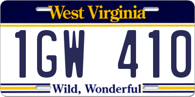 WV license plate 1GW410