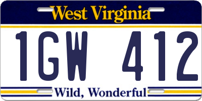 WV license plate 1GW412