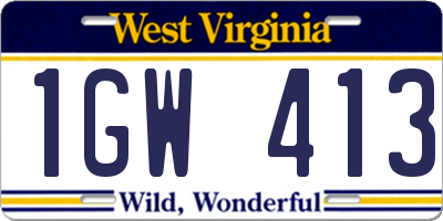 WV license plate 1GW413