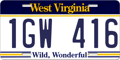 WV license plate 1GW416