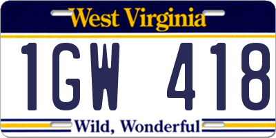 WV license plate 1GW418