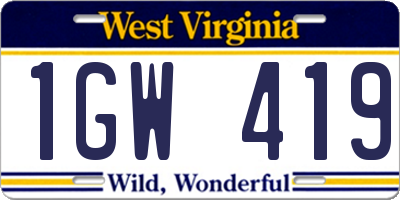 WV license plate 1GW419