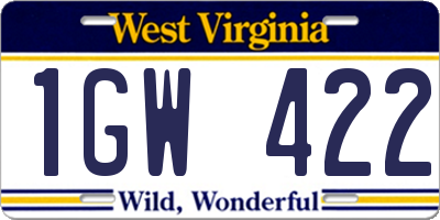 WV license plate 1GW422