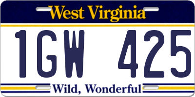 WV license plate 1GW425