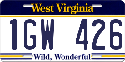 WV license plate 1GW426