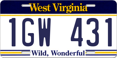 WV license plate 1GW431