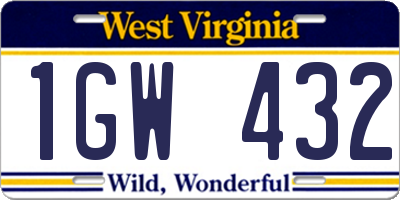 WV license plate 1GW432