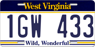 WV license plate 1GW433