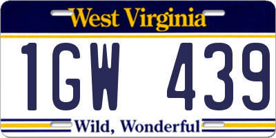WV license plate 1GW439