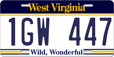 WV license plate 1GW447