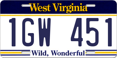 WV license plate 1GW451
