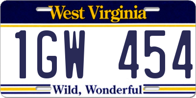 WV license plate 1GW454