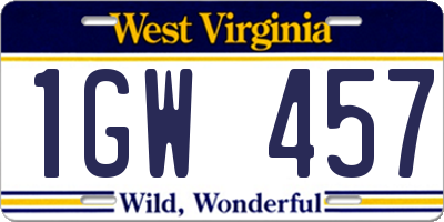 WV license plate 1GW457