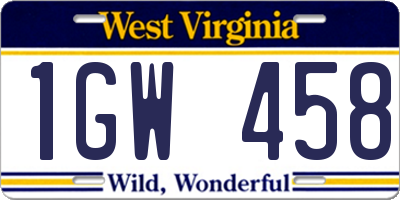 WV license plate 1GW458