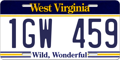 WV license plate 1GW459