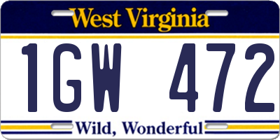WV license plate 1GW472