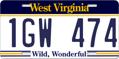 WV license plate 1GW474