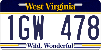 WV license plate 1GW478