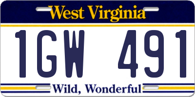 WV license plate 1GW491