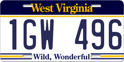 WV license plate 1GW496