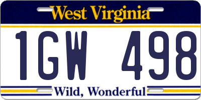 WV license plate 1GW498