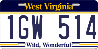 WV license plate 1GW514