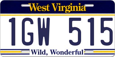 WV license plate 1GW515