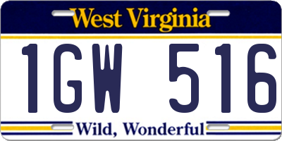 WV license plate 1GW516
