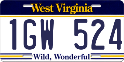 WV license plate 1GW524
