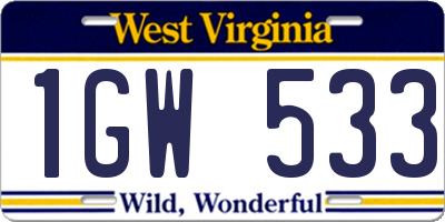 WV license plate 1GW533