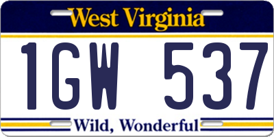 WV license plate 1GW537