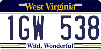 WV license plate 1GW538