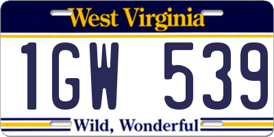 WV license plate 1GW539