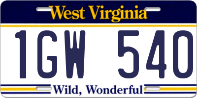 WV license plate 1GW540