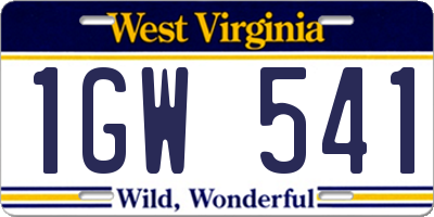 WV license plate 1GW541