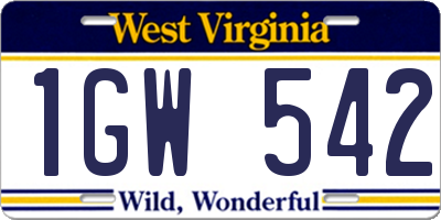 WV license plate 1GW542
