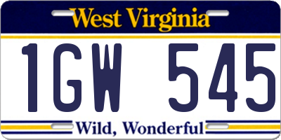 WV license plate 1GW545