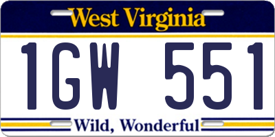 WV license plate 1GW551